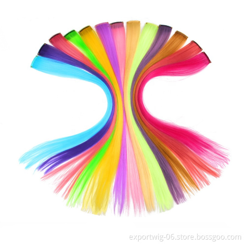 Party Highlights Clip in Colored Hair Extensions Colorful Hair Extensions 20 inches Straight Synthetic Hairpieces For party